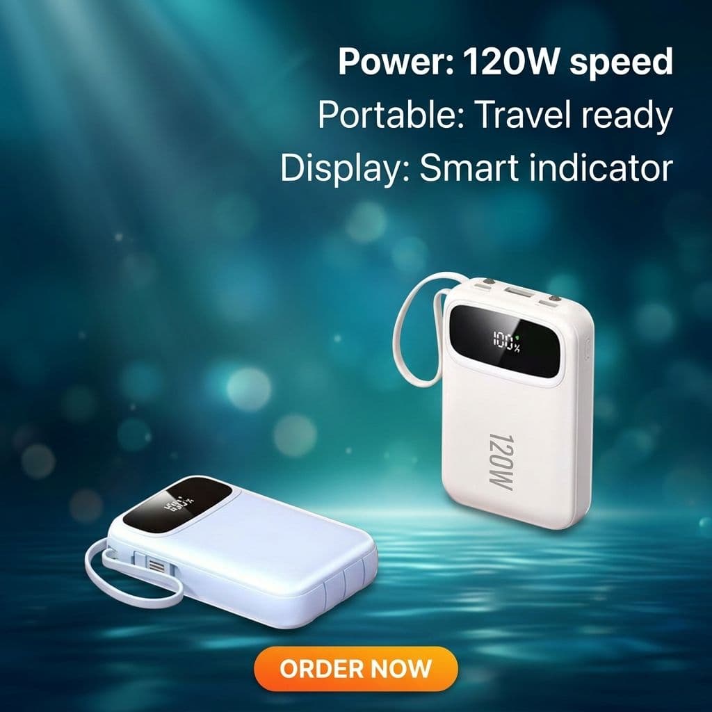20000mAh সুপার ফাস্ট চার্জিং পাওয়ার ব্যাংক - ৩টি বিল্ট-ইন ক্যাবলসহ - ছবি 2