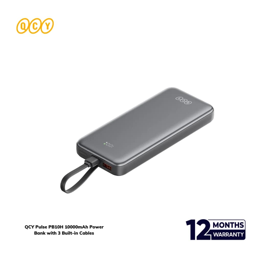 QCY Pulse PB10H 10000mAh Power Bank with 3 Built-in Cables - 22.5W Fast Charging - āϏā§āϰāĻž āĻ
āĻĢāĻžāϰ MST Mart