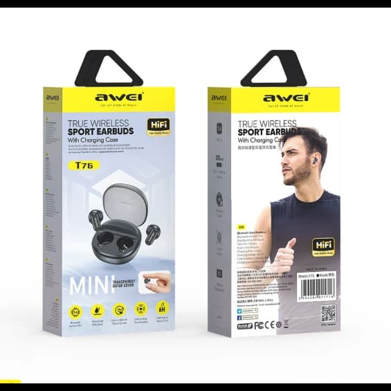 Awei | T76 | Wireless Earbuds | Bluetooth 5.0 | Up to 6 Hours Playback | 300mAh Case | Touch Control | Sweatproof Design | Wireless Earphones for Android iPhone Price in Bangladesh