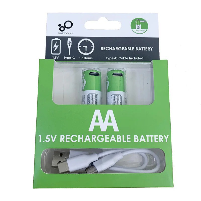 2 Pcs রিচার্জেবল মোটা পেন্সিল ব্যাটারি (AA) - Smartoools Type-C USB Battery (1.5V)