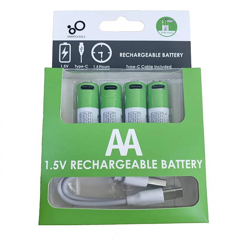 4 Pcs রিচার্জেবল মোটা পেন্সিল ব্যাটারি (AA) - Smartoools Type-C USB Battery (1.5V)